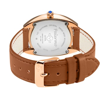 GV2 Women's Palermo Diamond Watch, Genuine Beige Vegan Leather Strap.