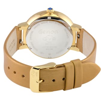 GV2 Women's Genoa White MOP Dial, Stainless Steel Diamond Watch with
Leather Strap