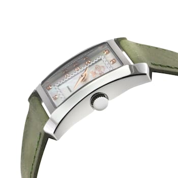 GV2 Womens Luino Diamond White MOP Dial, Genuine Italian Leather Green Watch