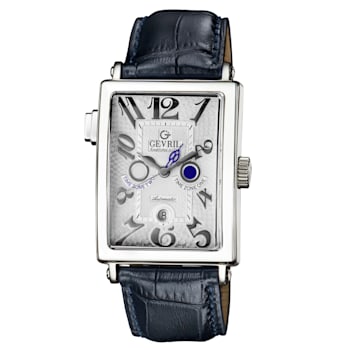 Gevril Men's Avenue of Americas Serenade Silver Dial Leather Watch, Navy
blue leather strap