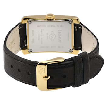 GV2 Womens Luino Diamond Black MOP Dial, Genuine Italian Leather Black Watch
