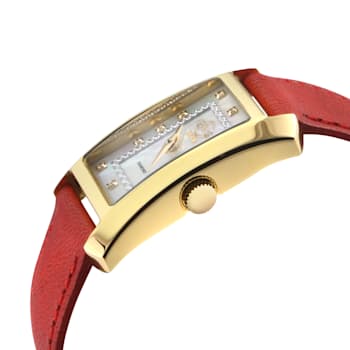 GV2 Womens Luino Diamond White MOP Dial, Genuine Italian Leather Red Watch