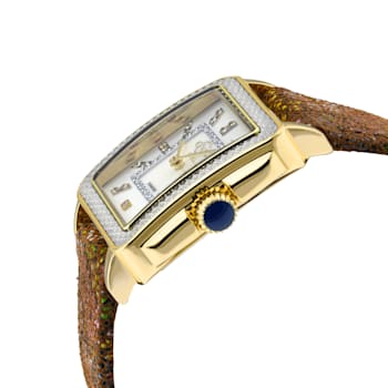 GV2 Womens Padova Gemstone White Dial, Tan Floral Leather Strap