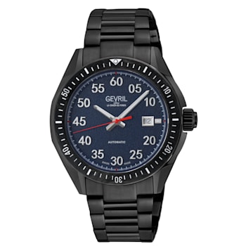 Gevril Men's Ascari Automatic Watch SS Case, Black Forged Carbon Top
Ring, SS/IPBK Bracelet