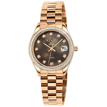 GV2 Women's Turin Diamond, Burgundy MOP Dial, IPRG Stainless Steel Watch