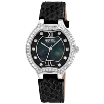 Gevril Women's Lugano Swiss Diamond Watch, Genuine Italian Handmade
Leather Strap.