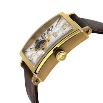 Gevril Men's Avenue of Americas Intravedere White Dial Genuine Dark
Brown Leather Watch