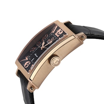 Gevril Men's Avenue of America's IPRG Black dial, Genuine Black Leather Band