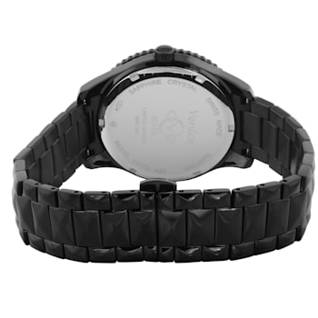 GV2 By Gevril Women's Venice 39mm Black Dial Black IP Diamond Wristwatch