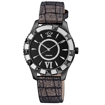 GV2 by Gevril Womens 11713-425C Venice Diamond Swiss Quartz Black Watch