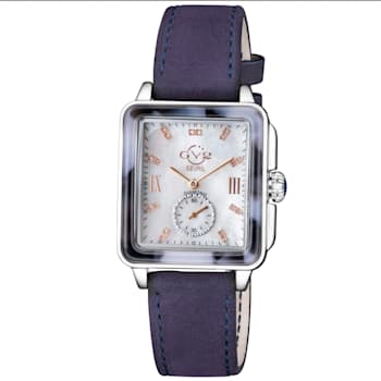 GV2 Bari Tortoise Women's SS Case Mother Of Pearl Dial Blue Suede Strap Watch