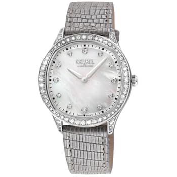 Gevril Women's Morcote Swiss Diamond Watch, 316L SS Case, White MOP,
Genuine Italian Leather Strap