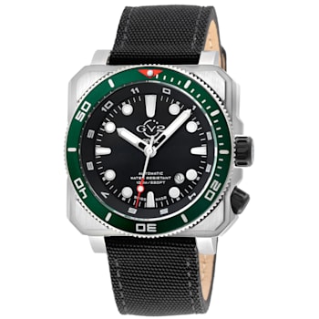 GV2 Men's XO Submarine SS Case, SS/GRN Bezel, Black Dial, Genuine Black
Canvas Strap