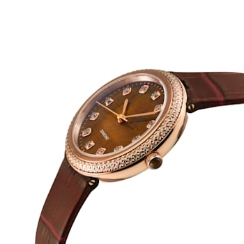 GV2 Arezzo Women's Diamond Watch, Genuine Italian Handmade Brown Leather Strap