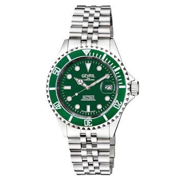 Gevril Men's Wall Street Green Emerald Dial, Green Ceramic Bezel
Stainless Steel Bracelet