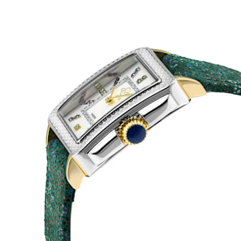 GV2 Womens Padova White Dial, Green Floral Leather Strap