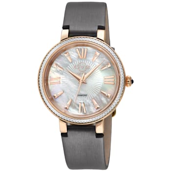 GV2 Women's Genoa White MOP Dial, Stainless Steel Diamond Watch with
Leather Strap