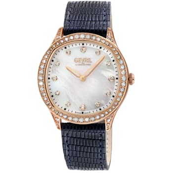 Gevril Women's Morcote Swiss Diamond Watch, Genuine Italian Leather Strap