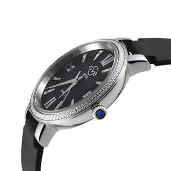 GV2 Women's Genoa Black MOP Dial, Stainless Steel Diamond Watch with
Leather Strap