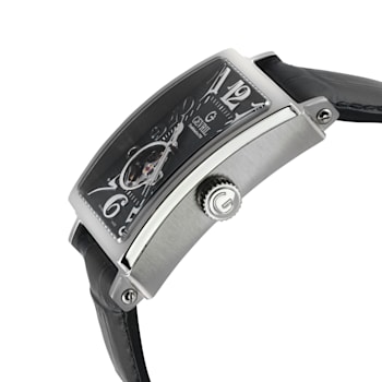 Gevril Men's  Avenue of Americas Intravedere Black Dial Genuine Black
Leather Watch