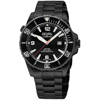 Gevril Men's Canal Street Stainless Steel Case, Black Dial, SS/IPBK Bracelet.
