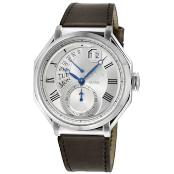 GV2 by Gevril Men's 42420 Marchese Brown Leather Day/Date Swiss Quartz Watch