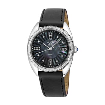 GV2 Women's Palermo Diamond Watch, Genuine Black Vegan Leather Strap