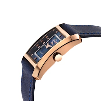GV2 Womens Luino Diamond Blue MOP Dial, Genuine Italian Leather Blue Watch