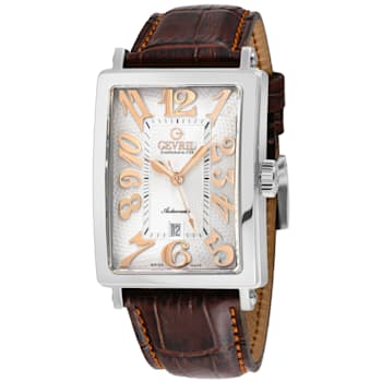 Gevril Men's Avenue of America's Stainless Steel White dial, Genuine
Light Brown Leather Band