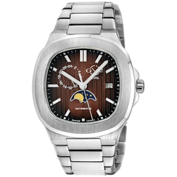 GV2 Men's Potente Moon Phase Swiss Automatic Watch, Stainless Steel Bracelet