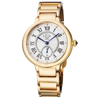 Gv2 By Gevril Women's 12202B Rome Diamond White Dial Gold IP Steel Wristwatch