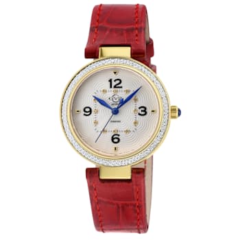 GV2 Women's Piemonte IPYG Case, White dial, Diamond Watch, Genuine
Handmade Italian Red Strap.