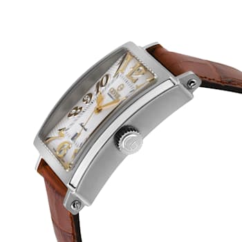 Gevril Men's Avenue of America's Stainless Steel White dial, Genuine Tan
Leather Band