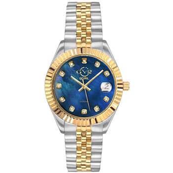 GV2 by Gevril Women's Naples 12406 Blue MOP Dial Diamond Two-Tone Swiss Watch