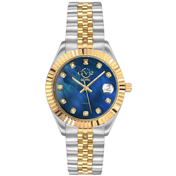 GV2 by Gevril Women's Naples 12406 Blue MOP Dial Diamond Two-Tone Swiss Watch