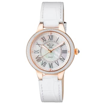 GV2 by Gevril Womens Astor II 9141-L2 MOP Dial Diamond White Leather
Swiss Watch
