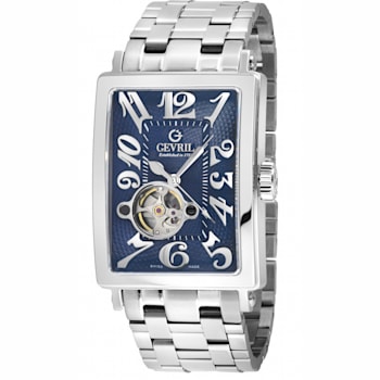 Gevril Men's  Avenue of Americas Intravedere Blue Dial Stainless Steel Watch