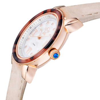 GV2 Women's Marsala Tortoise Mother Of Pearl Dial, Tan Suede Strap Watch