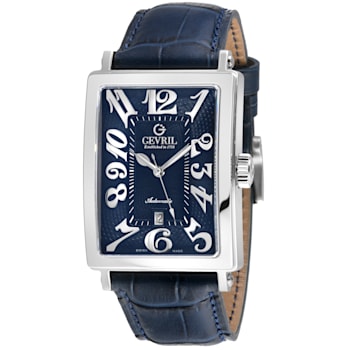 Gevril Men's Avenue of America's Stainless Steel Blue dial, Genuine Blue
Leather Band