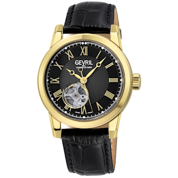 Gevril Men's Madison IPG black Dial Black Leather
