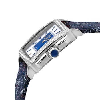 GV2 Womens Padova Gemstone Blue Dial, Blue Floral Leather Strap