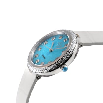 GV2 Arezzo Women's Diamond Watch, Genuine Italian Handmade Torquoise
Leather Strap