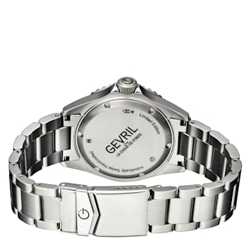 Gevril Men's Wall Street GMT BLK Dial BLK/BLU Ceramic Bezel Stainless
Steel Bracelet