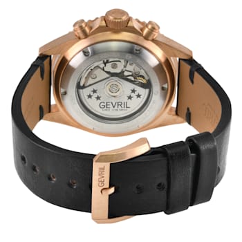 Gevril Men's Wall Street Watch, Genuine Handmade Italian Black Leather Strap