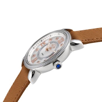 GV2 Womens Marsala Diamond Watch, Genuine Beige Saffiano Vegan Leather Strap