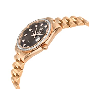 GV2 Women's Turin Diamond, Burgundy MOP Dial, IPRG Stainless Steel Watch