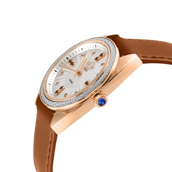 GV2 Women's Palermo Diamond Watch, Genuine Beige Vegan Leather Strap.