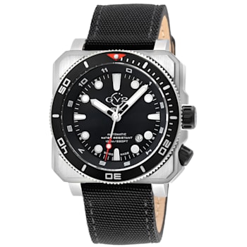 GV2 Men's XO Sub SS Case, SS/BLK Bezel, Black Dial, Genuine Black Canvas Strap