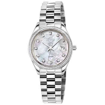 GV2 Women's Turin Diamond, White MOP DIal, Stainless Steel Watch