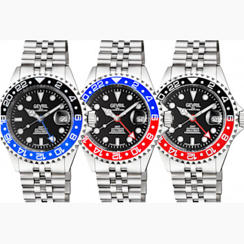 Gevril Men's 4952B Wall Street Swiss Automatic Ceramic Bezel Steel Date Watch